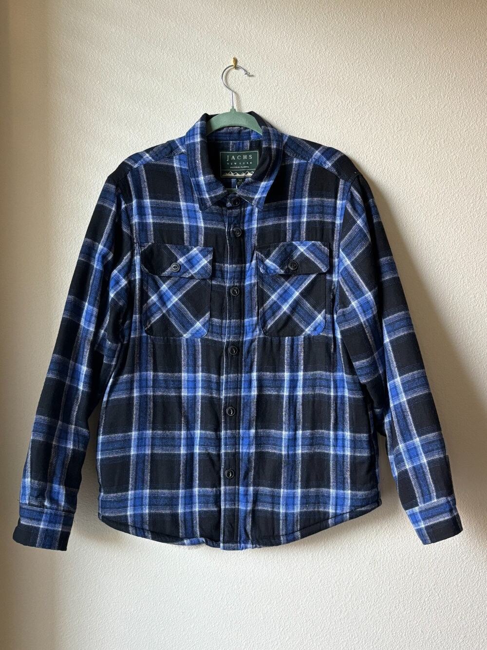 New Jachs New York Blue Sherpa Flannel Plaid Button Down Western Men's Medium